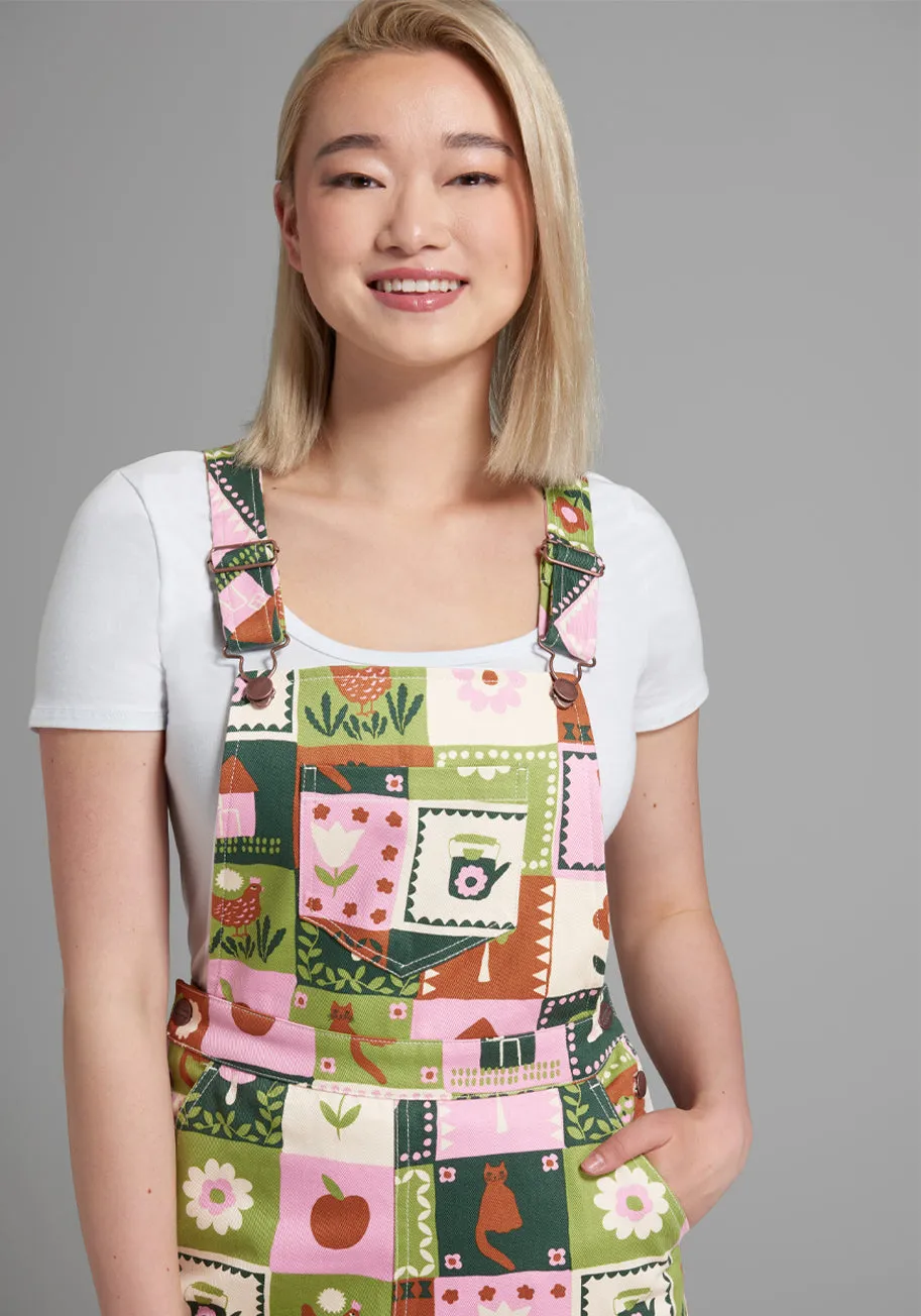 Playful Prairie Patchwork Wide-Leg Overalls