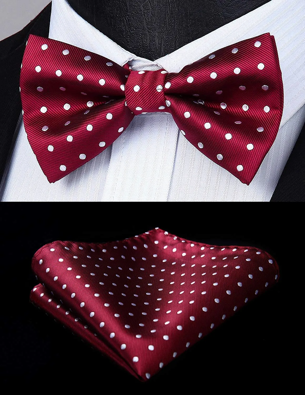 Polka Dot Suspender Pre-Tied Bow Tie Handkerchief - C5-RED