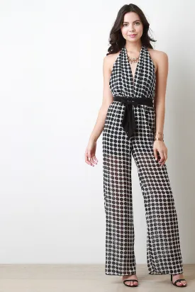 Polka Dots Chiffon Halter Jumpsuit