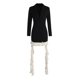 Pre Order:  Color Spliced Single Breasted Blazer Draped Dress