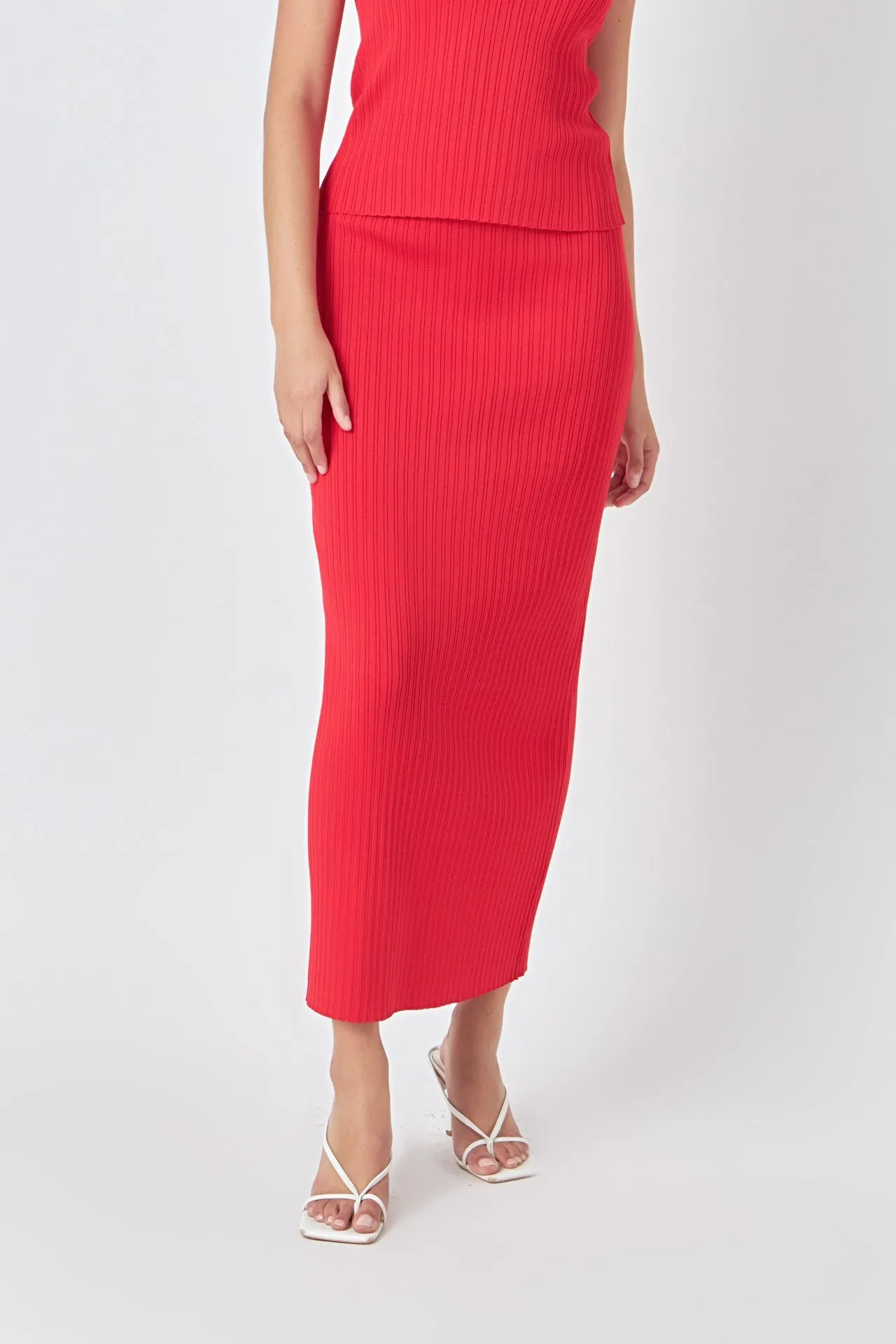 Ribbed Slit Maxi Skirt