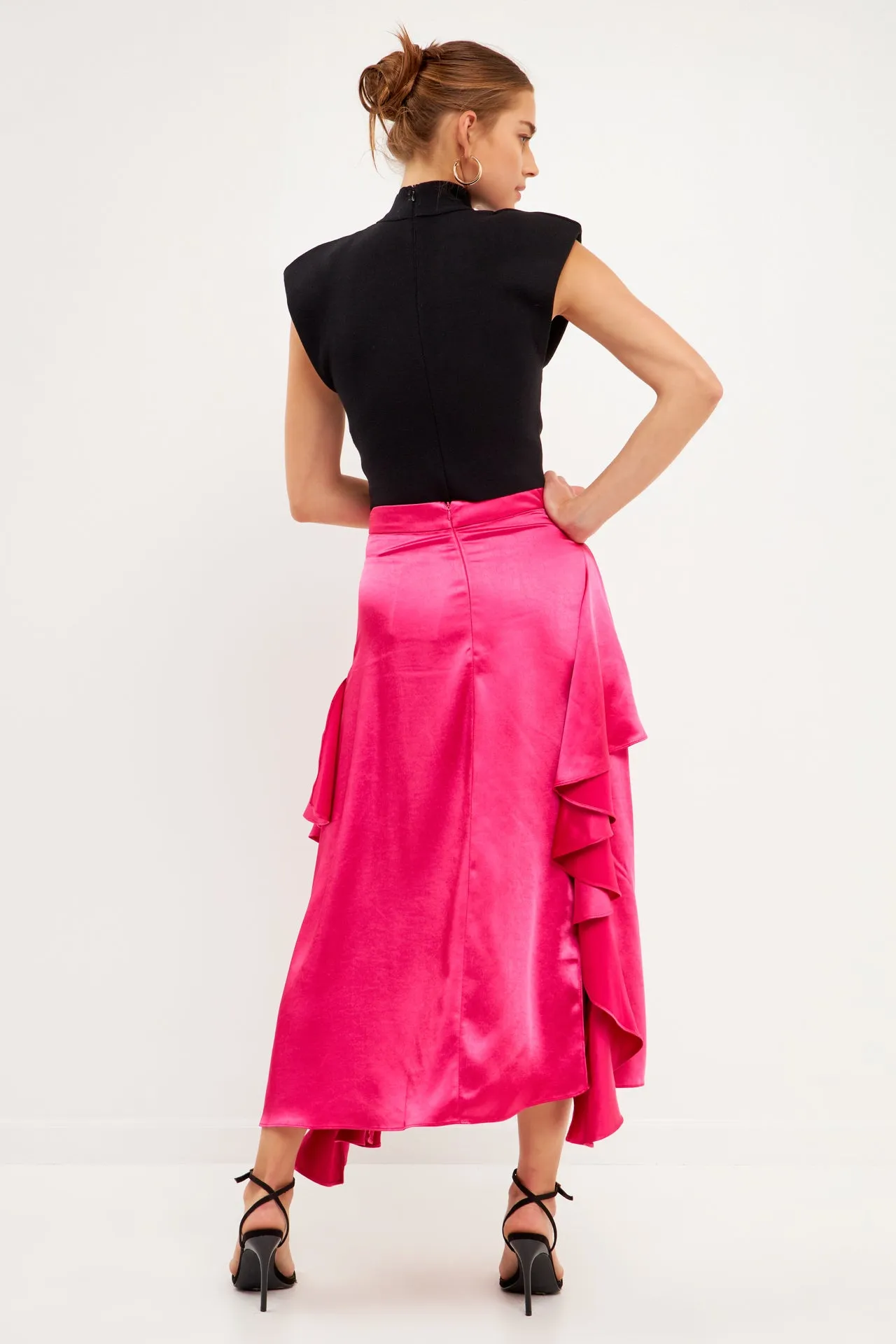 Satin Waterfall Midi Skirt