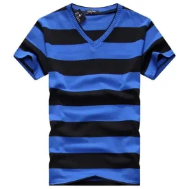 Striped Cotton Short Sleeve V-Neck T-Shirt