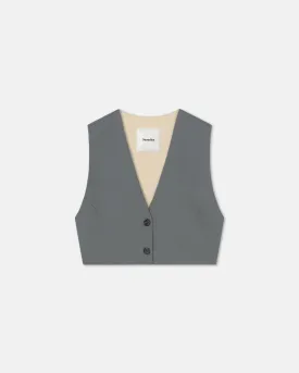 Suree - Cropped Tailored Vest - Steel Blue