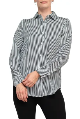 T Tahari longsleeve collared button down striped woven shirt w buttoned cuffs