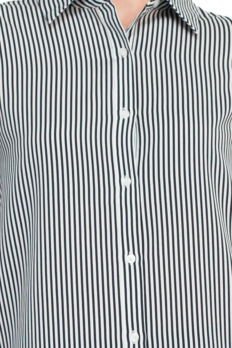 T Tahari longsleeve collared button down striped woven shirt w buttoned cuffs