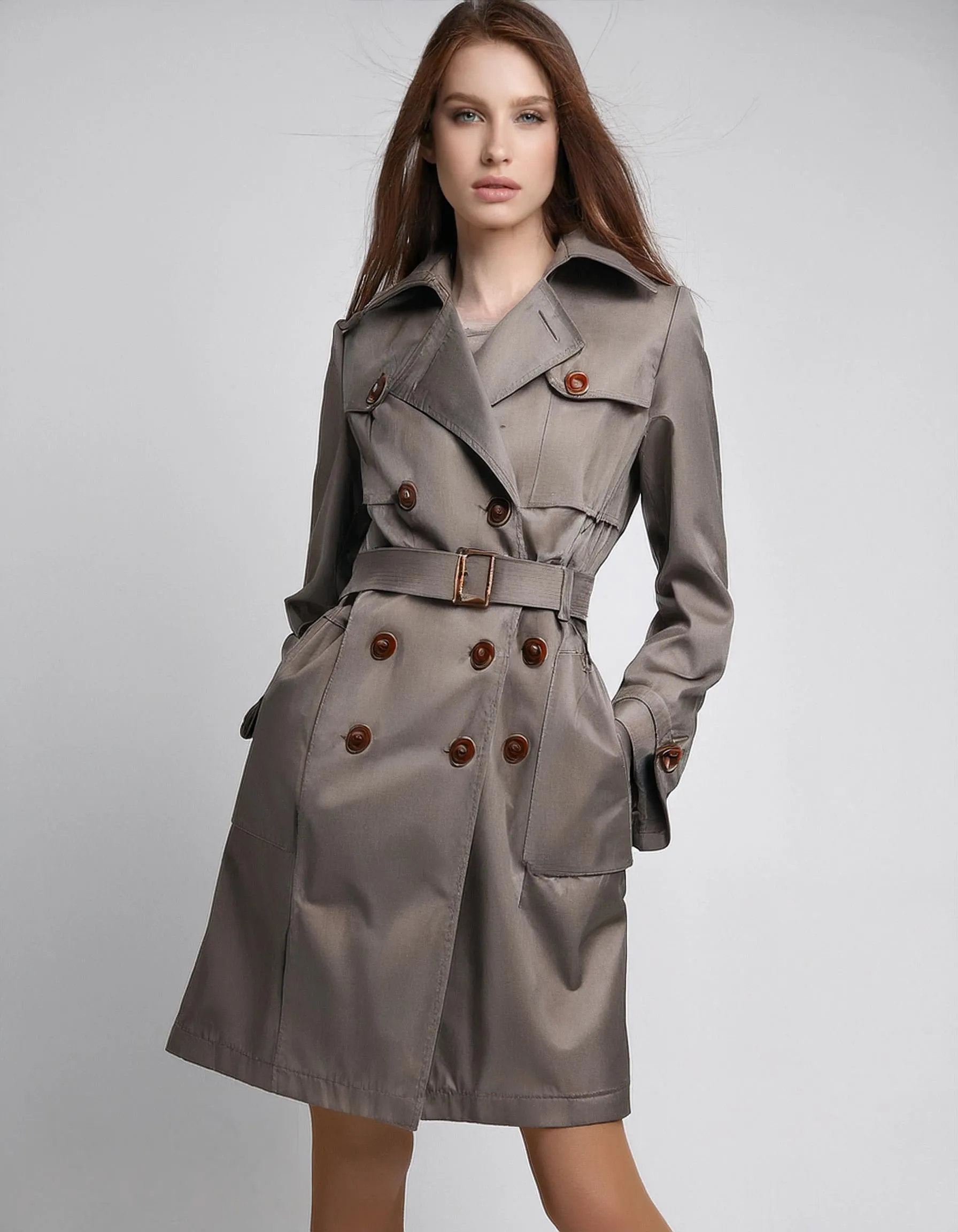 Taupe Slim Fit Trench Coats