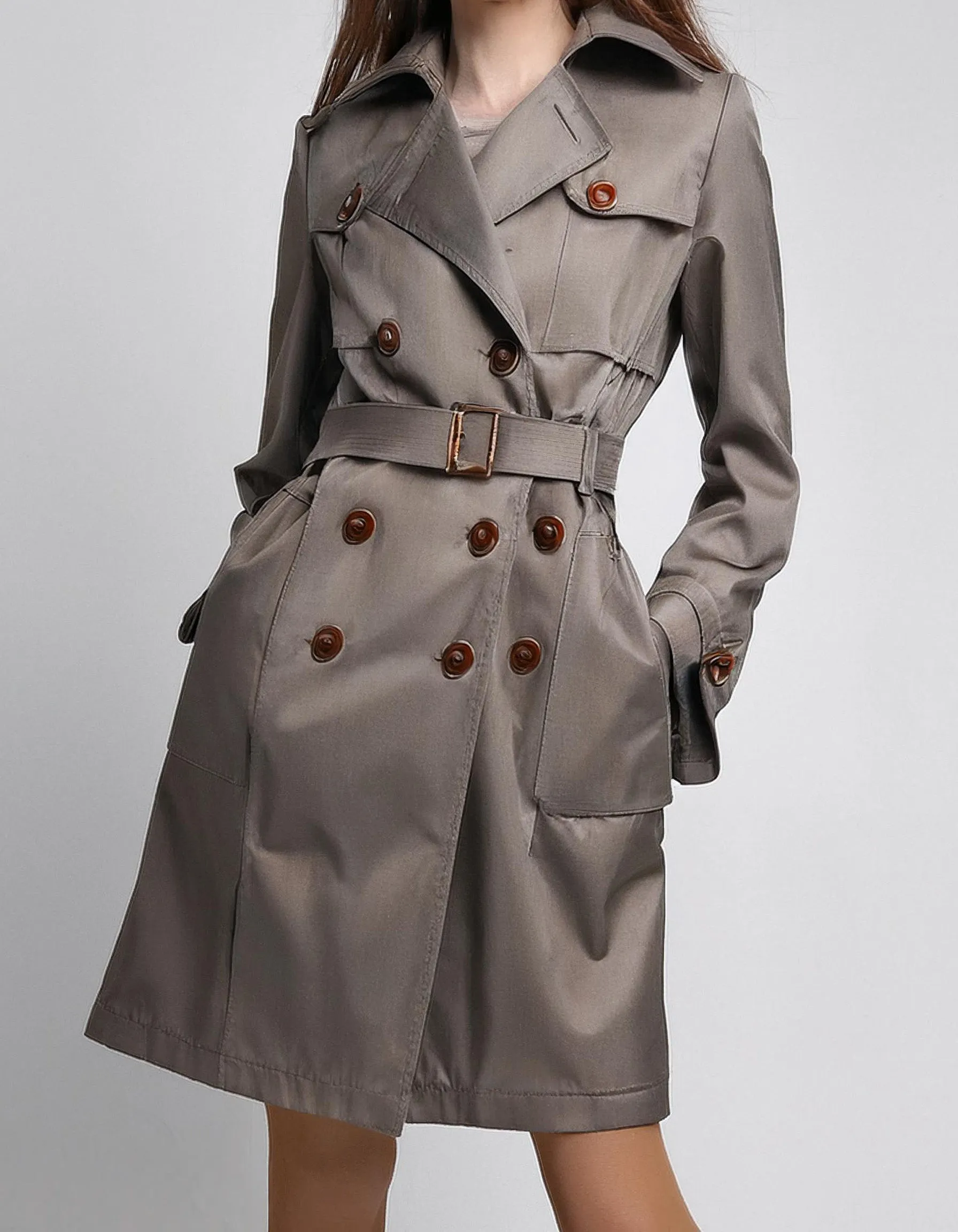 Taupe Slim Fit Trench Coats