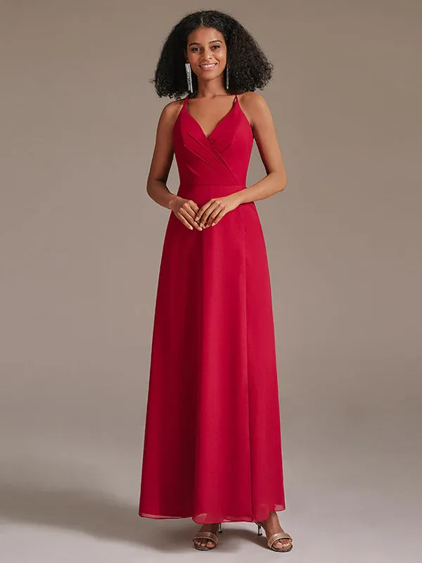 V Neck Backless Chiffon Bridesmaid Dresses with Slit