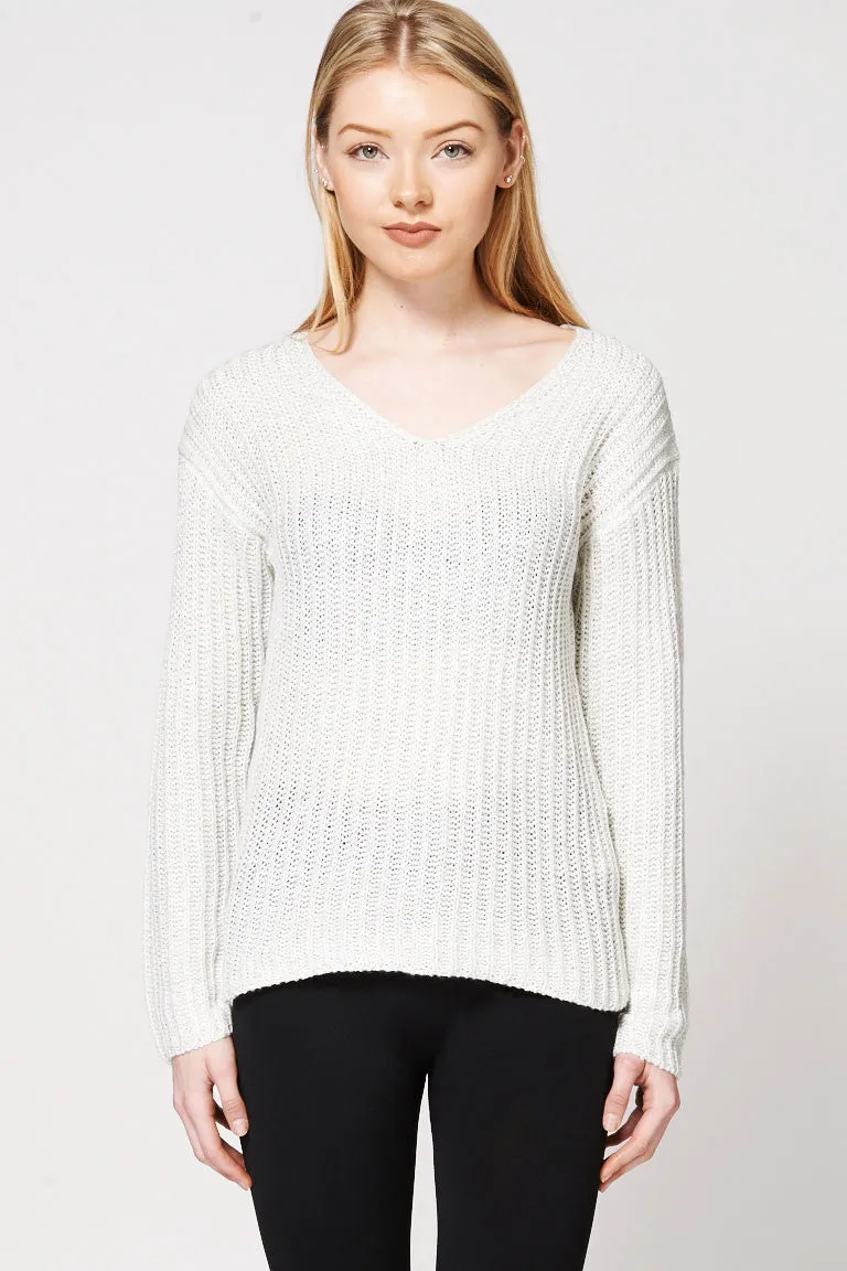 V-Neck Silver Thread Knitted Jumper