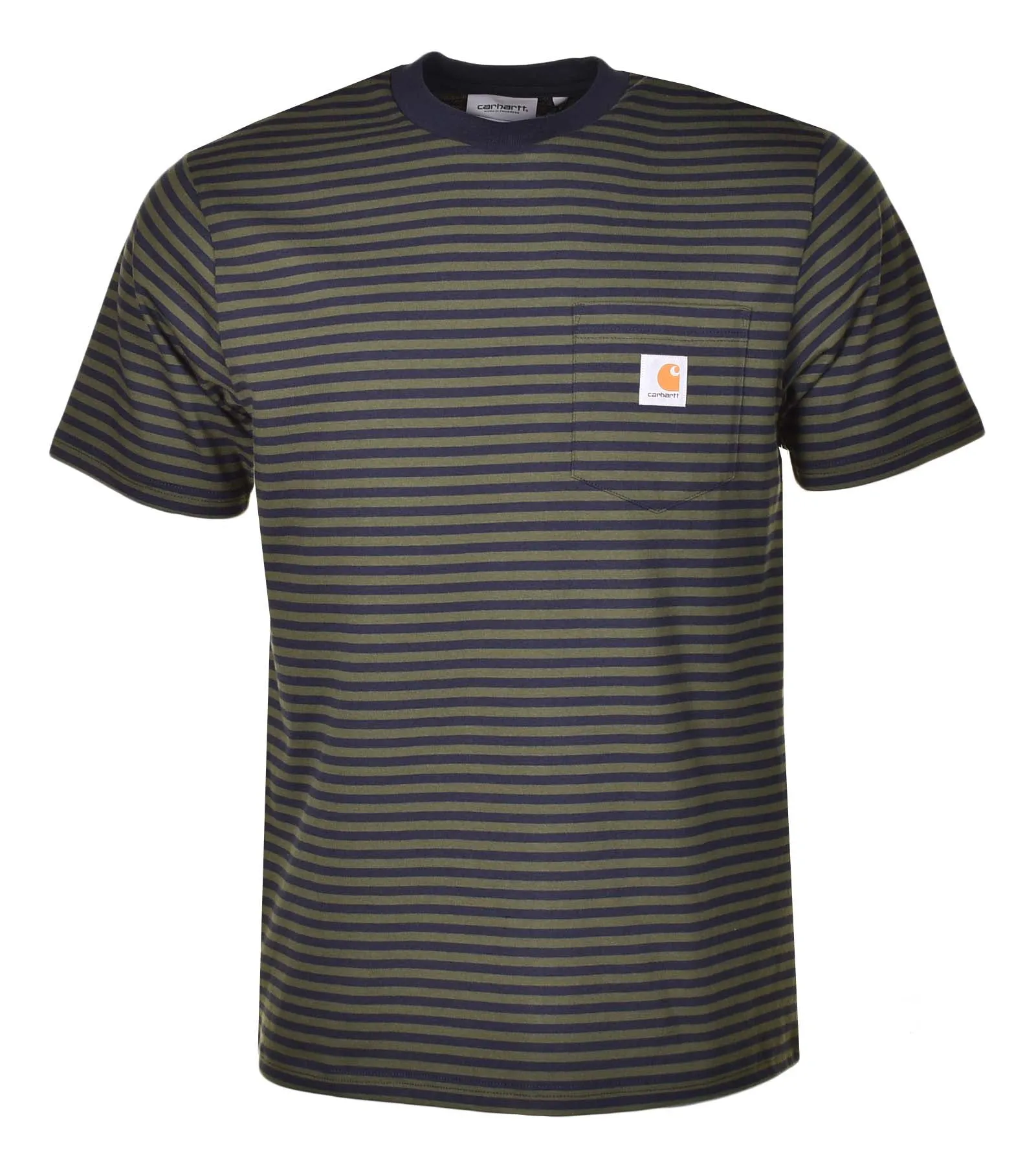 Verner Pocket Stripe T Shirt Dark Navy Office Green