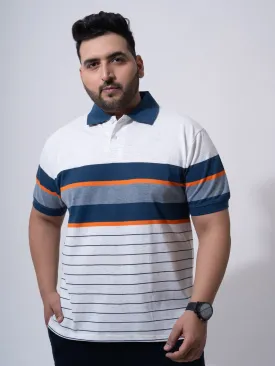 White Melange Striped Polo T-shirt