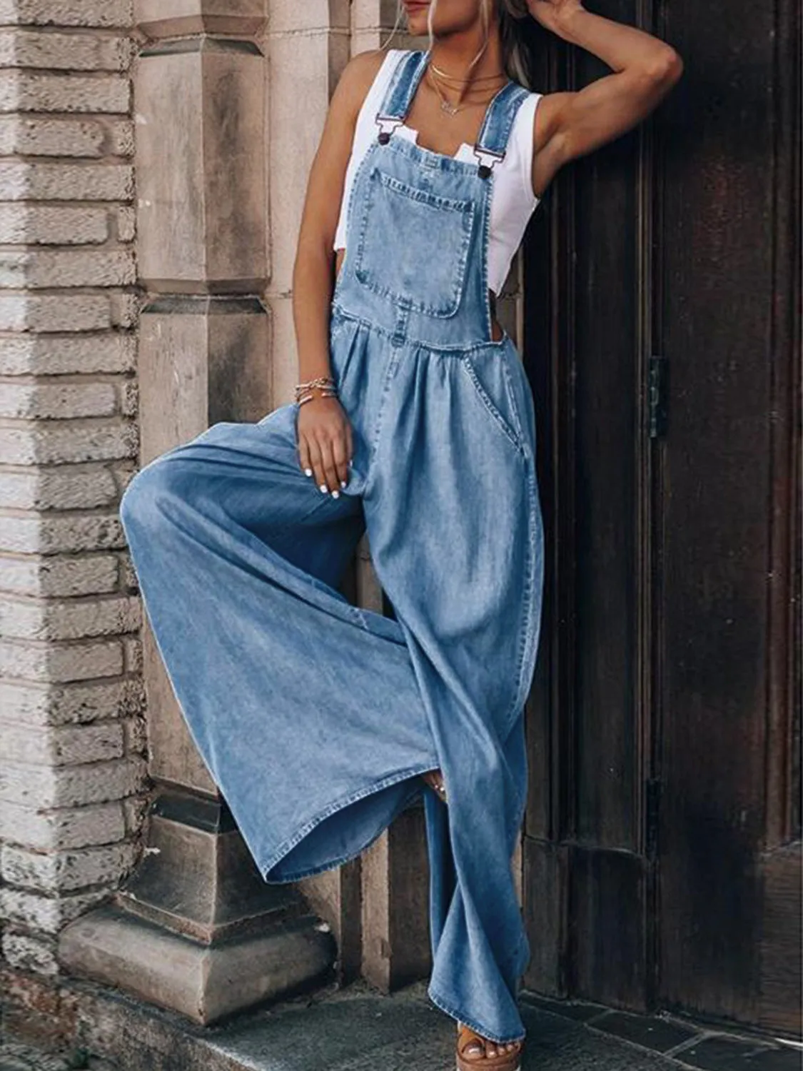 Wide Leg Denim Overalls