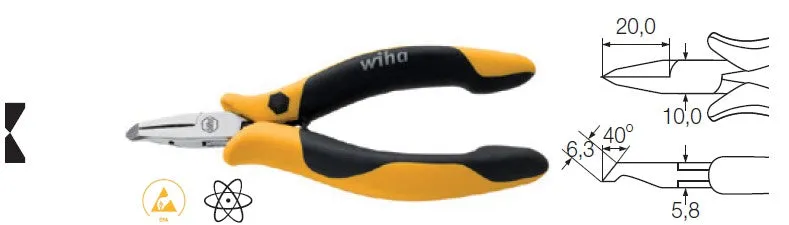 Wiha Oblique End Cutting Nippers Professional ESD 4.1/4" /  110mm