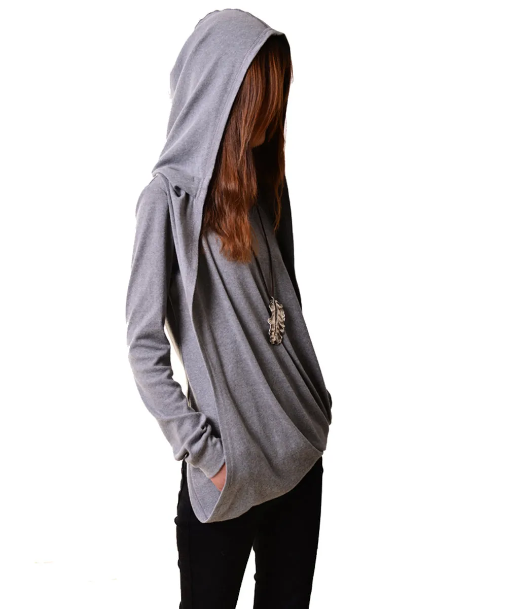 Womens Cotton Hoodie/cotton Top/Oversized Plus size Sweatshirt/Casual Top/Customized T-shirt/Asymmetry clothing/Boho t-shirt/Long Sleeve Shirt(Y3118)