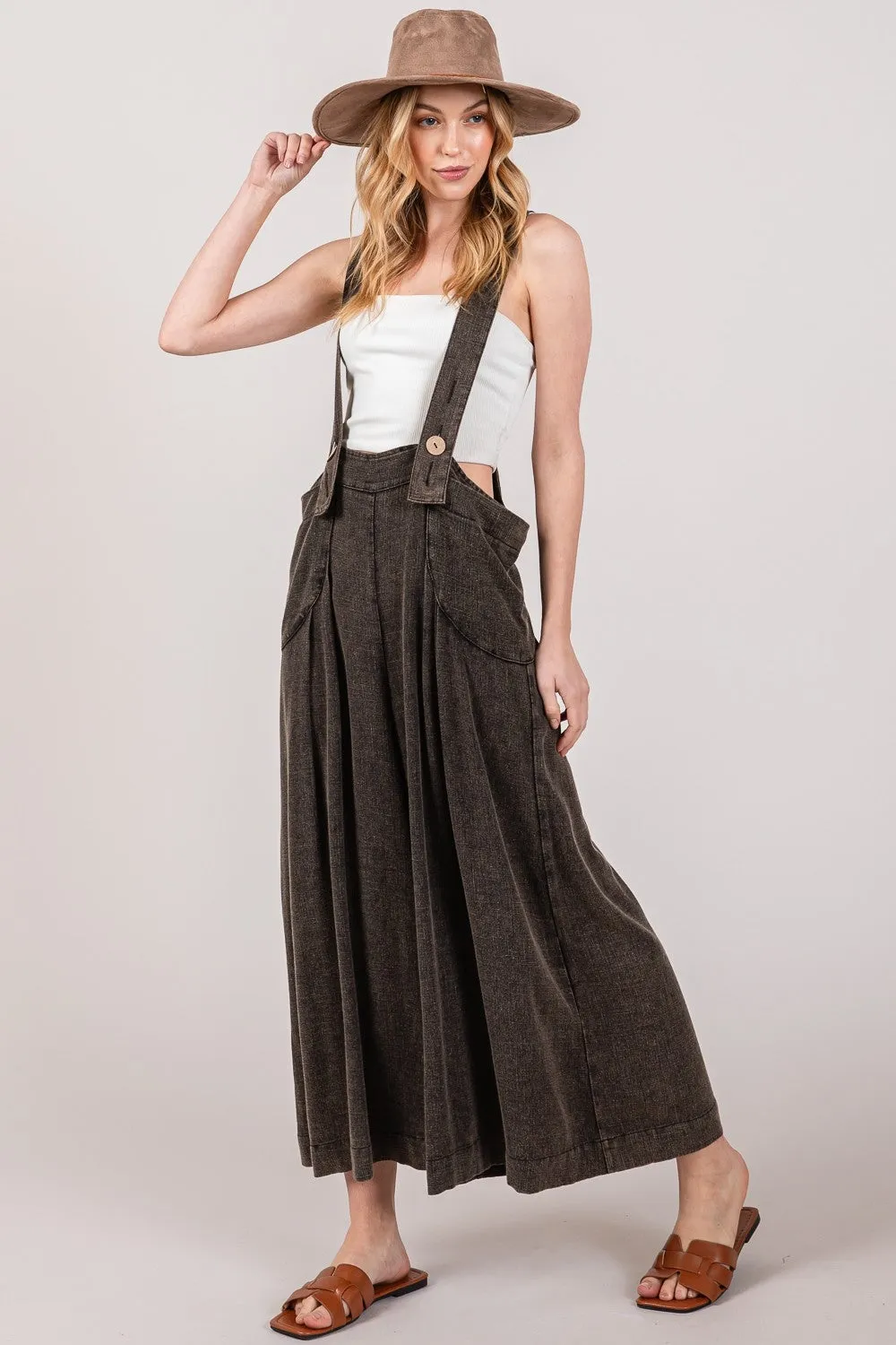 Women's SAGE   FIG Full Size Wide Strap Wide Leg Overalls