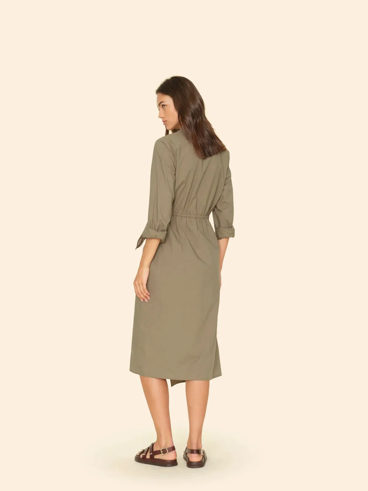 Xix4avc009 Olive Poplin Midi Dress